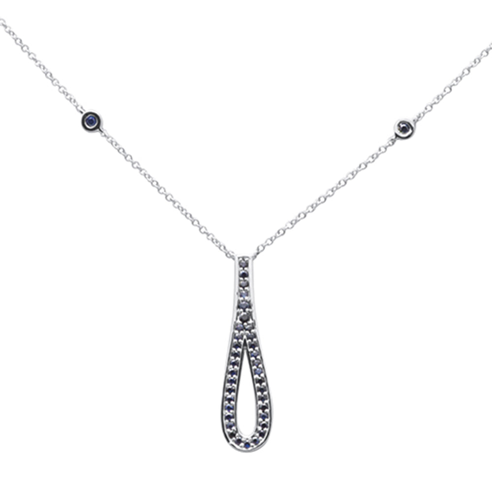 GEMSTONE CLOSEOUT! .34ct G SI 14K White Gold Blue Sapphire Gemstone Pendant Necklace 16" + 2" Ext.