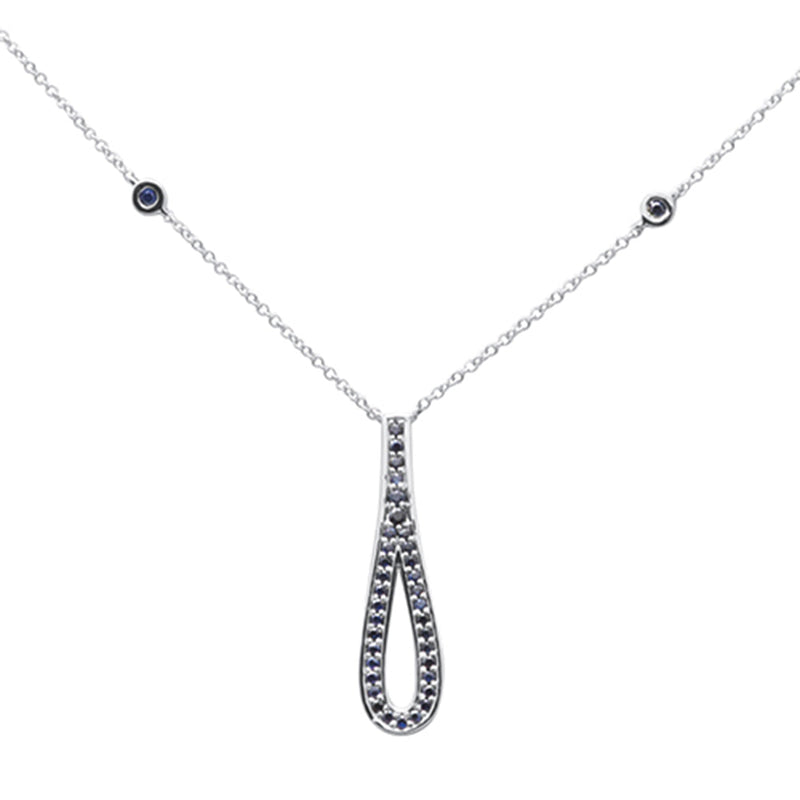GEMSTONE CLOSEOUT! .34ct G SI 14K White Gold Blue Sapphire Gemstone Pendant Necklace 16" + 2" Ext.