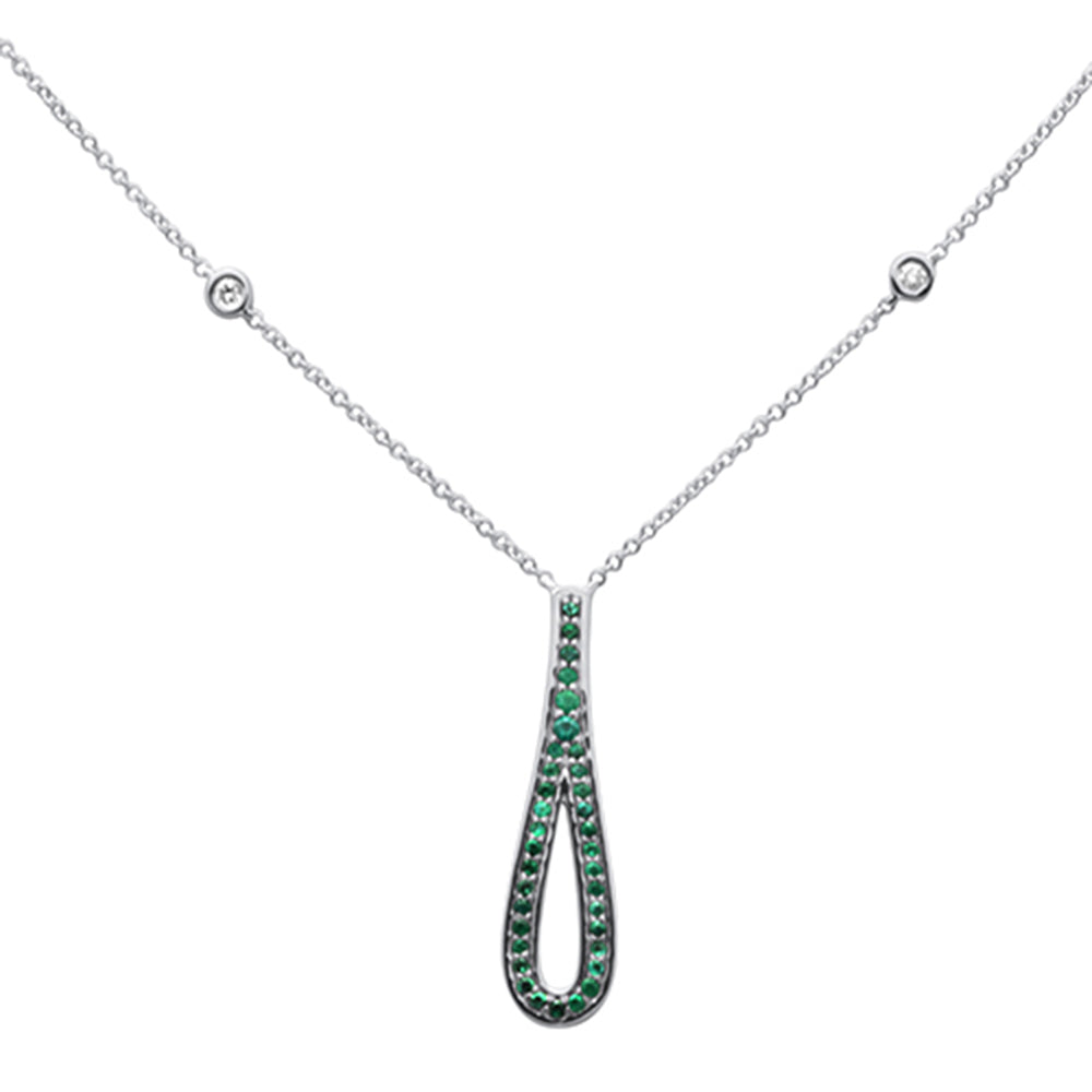 GEMSTONE CLOSEOUT!  .26ct G SI 14K White Gold Diamond & Emerald Gemstone Pendant Necklace 16" + 2" Ext.