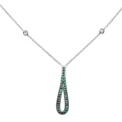 GEMSTONE CLOSEOUT!  .26ct G SI 14K White Gold Diamond & Emerald Gemstone Pendant Necklace 16" + 2" Ext.