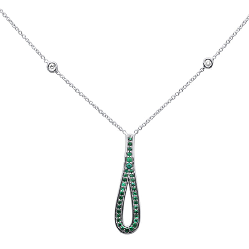 GEMSTONE CLOSEOUT!  .26ct G SI 14K White Gold Diamond & Emerald Gemstone Pendant Necklace 16" + 2" Ext.