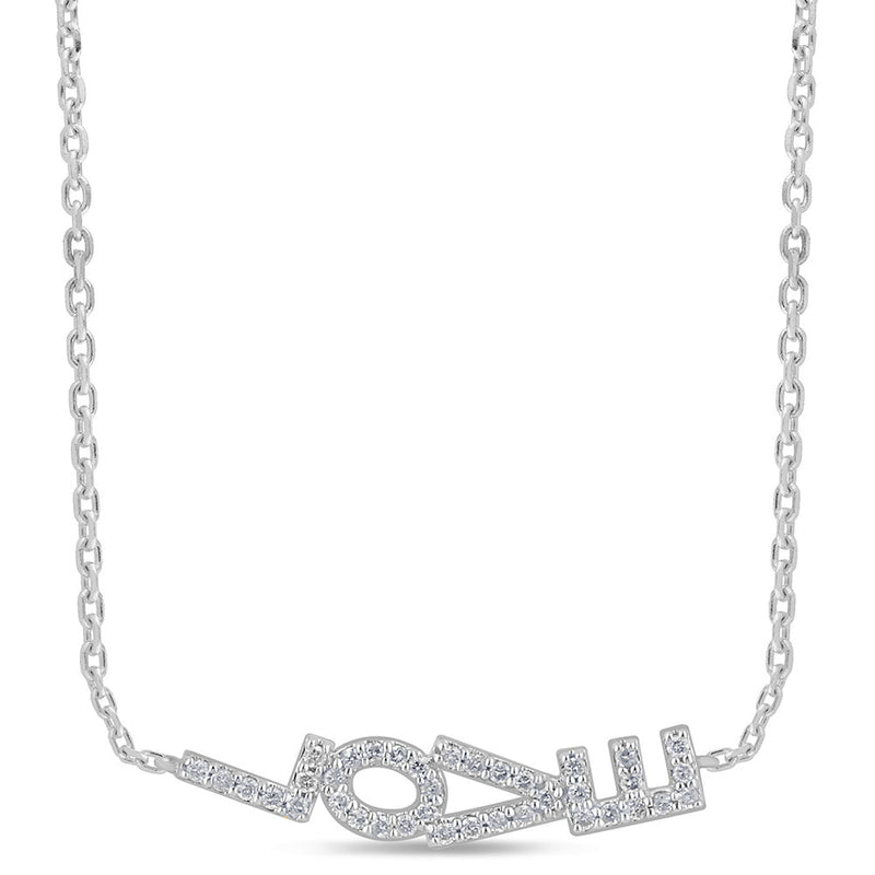 SPECIAL! .20ct G SI 14K White Gold Diamond Sideways LOVE Pendant Necklace 16" + 2" Ext.