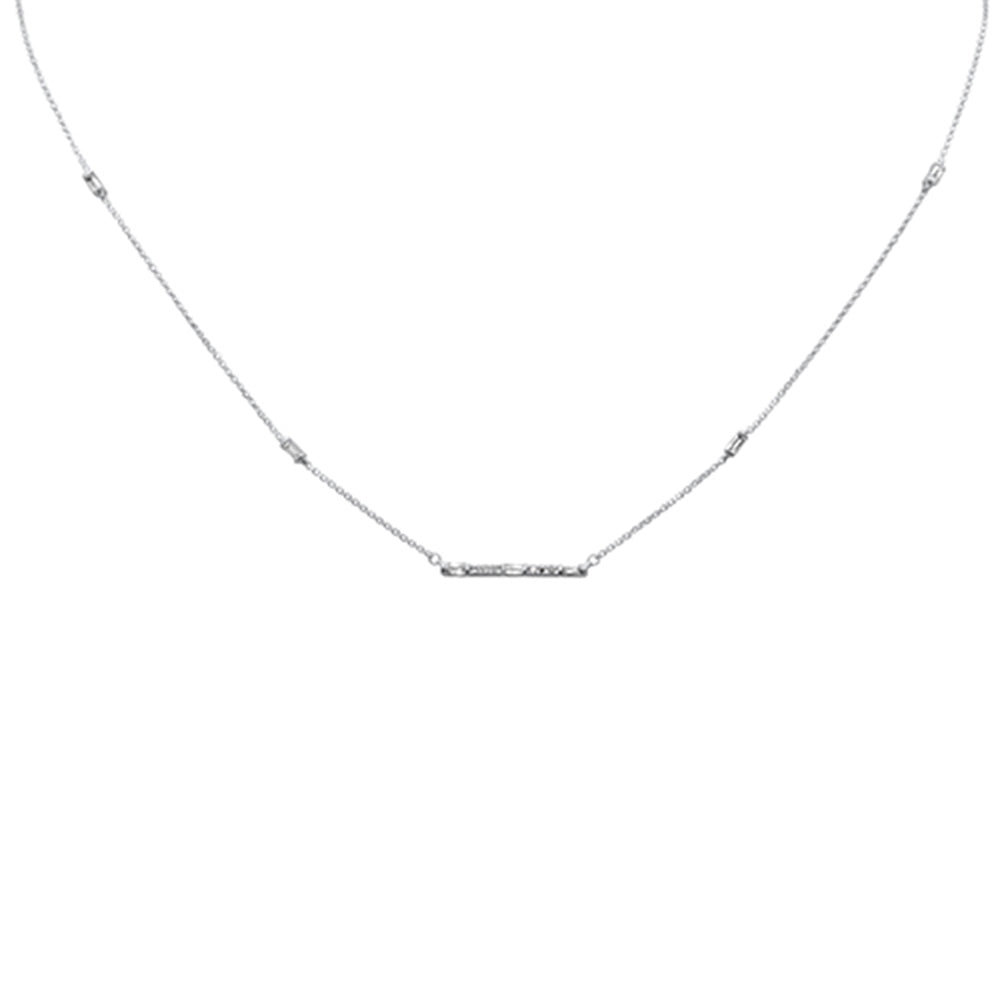 SPECIAL! .42ct G SI 14K White Gold Diamond & Aquamarine Gemstone Bar Pendant Necklace 18" Long