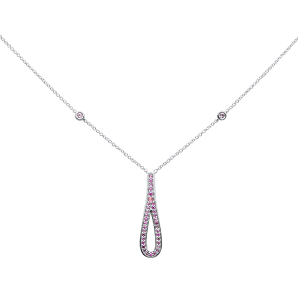 GEMSTONE CLOSEOUT! .35g G SI 14K White Gold Pink Sapphire Gemstone Pendant Necklace 16" + 2" Ext.