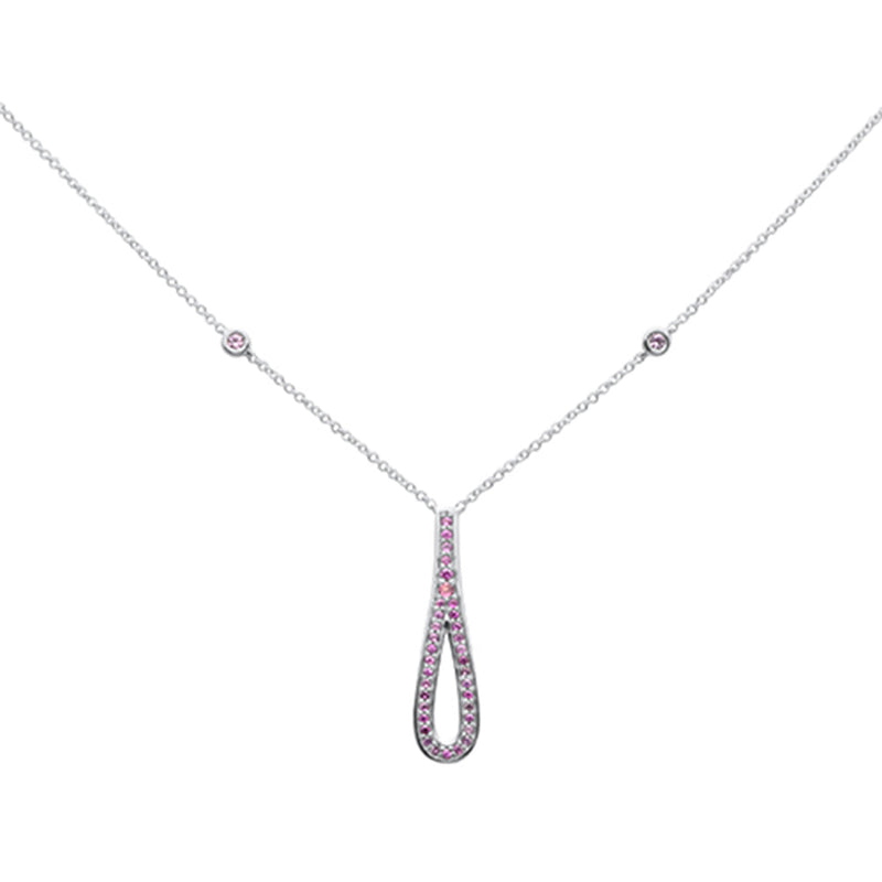 GEMSTONE CLOSEOUT! .35g G SI 14K White Gold Pink Sapphire Gemstone Pendant Necklace 16" + 2" Ext.