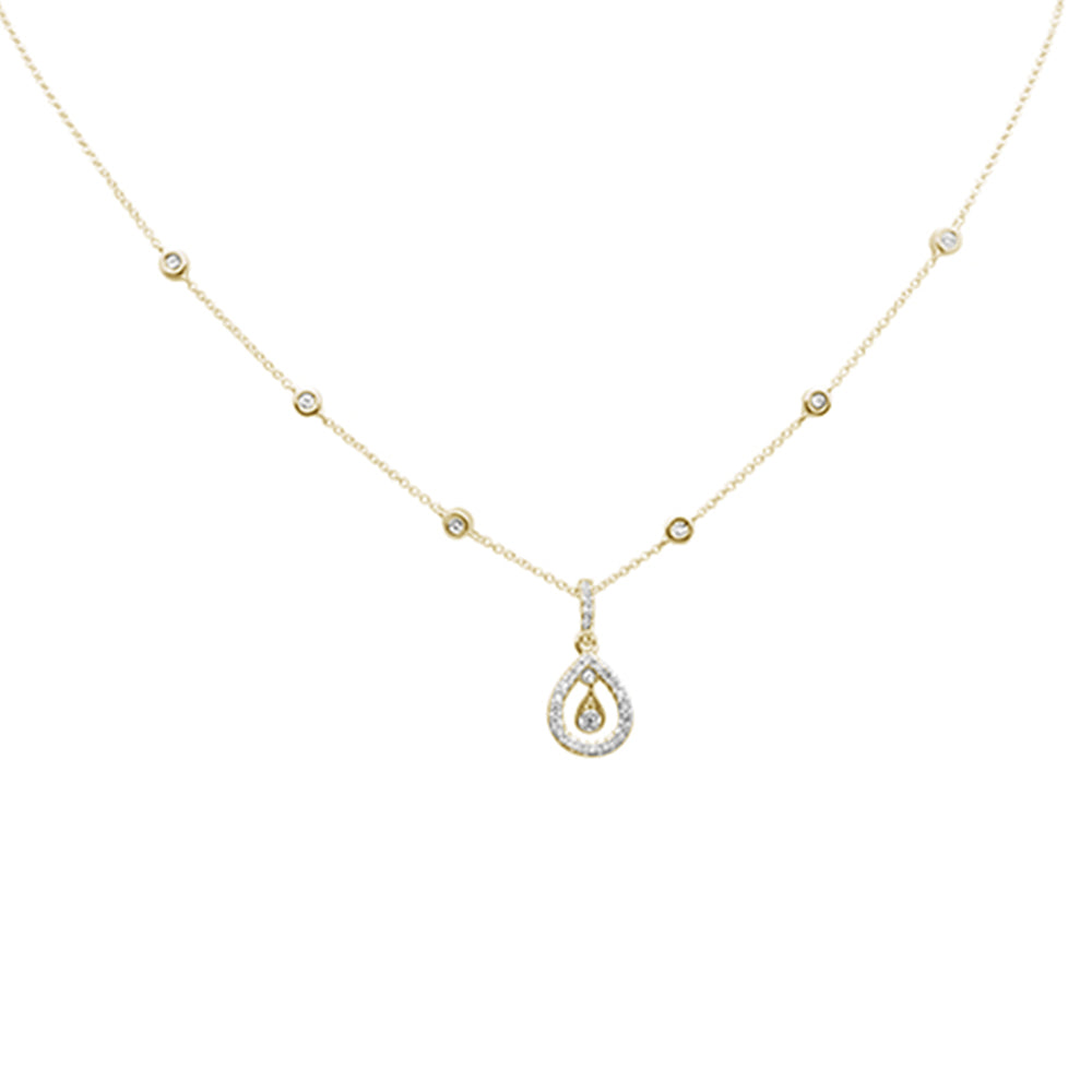 DIAMOND CLOSEOUT!  .33ct G SI 14K Yellow Gold Diamond Dangling Pear Shape Pendant Necklace 16" + 2" Ext.