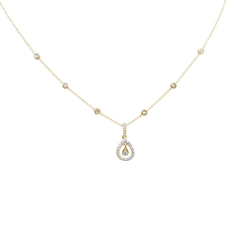 DIAMOND CLOSEOUT!  .33ct G SI 14K Yellow Gold Diamond Dangling Pear Shape Pendant Necklace 16" + 2" Ext.