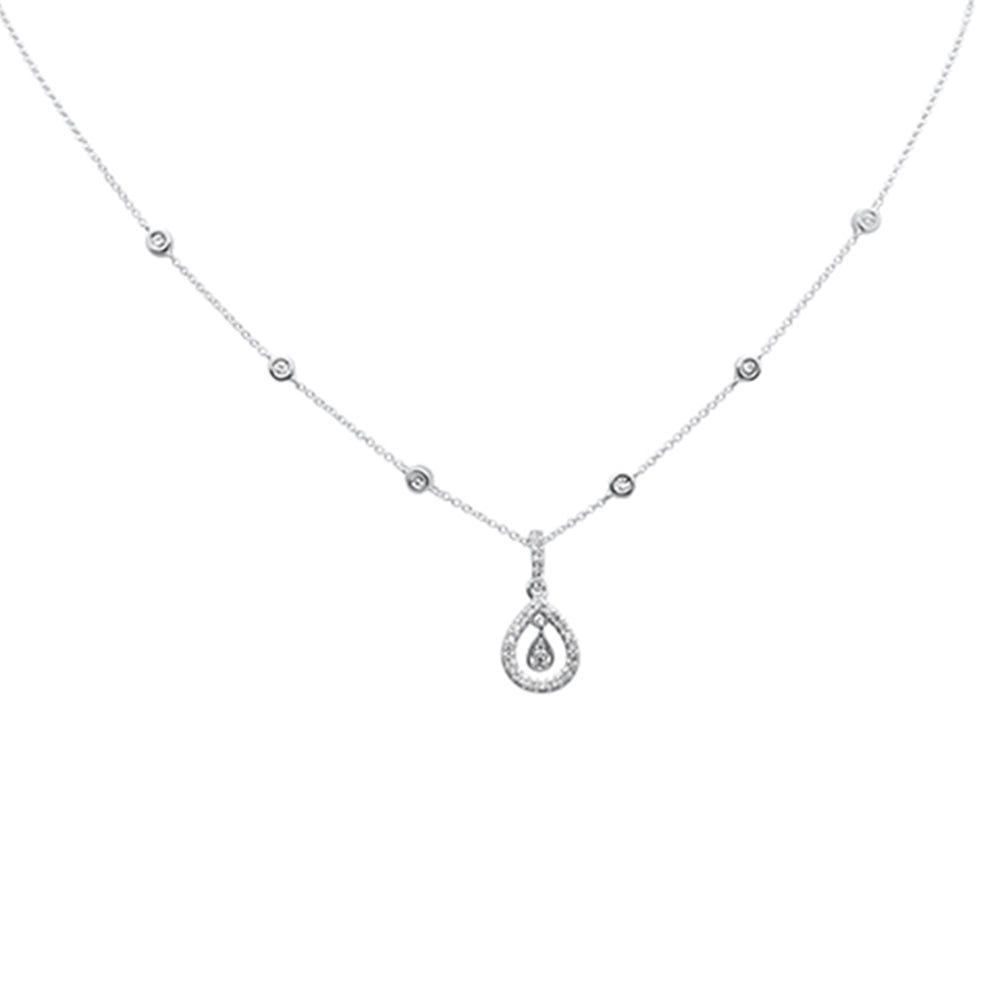 DIAMOND CLOSEOUT!  .34ct G SI 14K White Gold Diamond Dangling Pear Shape Pendant Necklace 16" + 2" Ext.