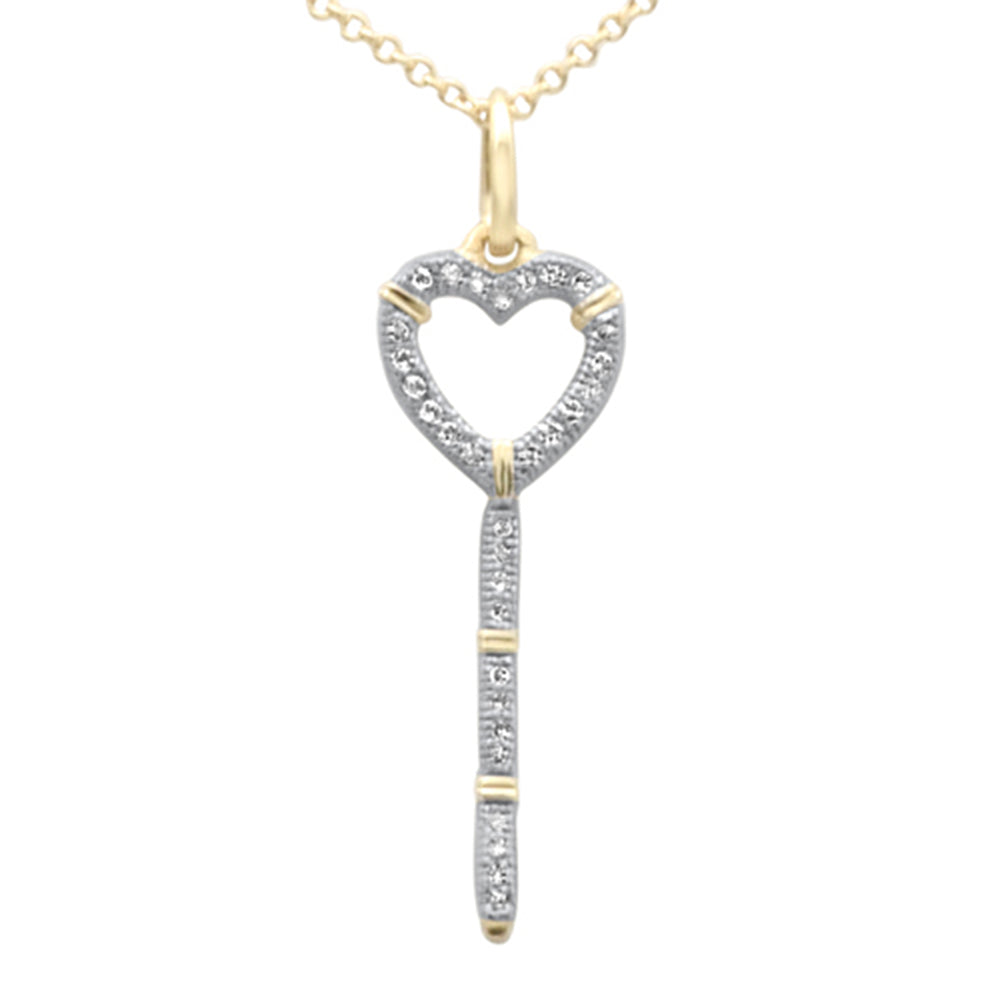 SPECIAL! .09ct G SI 14K Yellow Gold Diamond Heart Key Pendant Necklace 18" Long