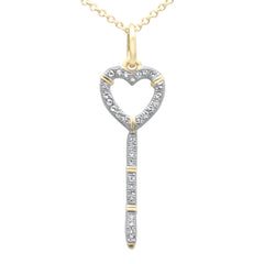 SPECIAL! .09ct G SI 14K Yellow Gold Diamond Heart Key Pendant Necklace 18" Long