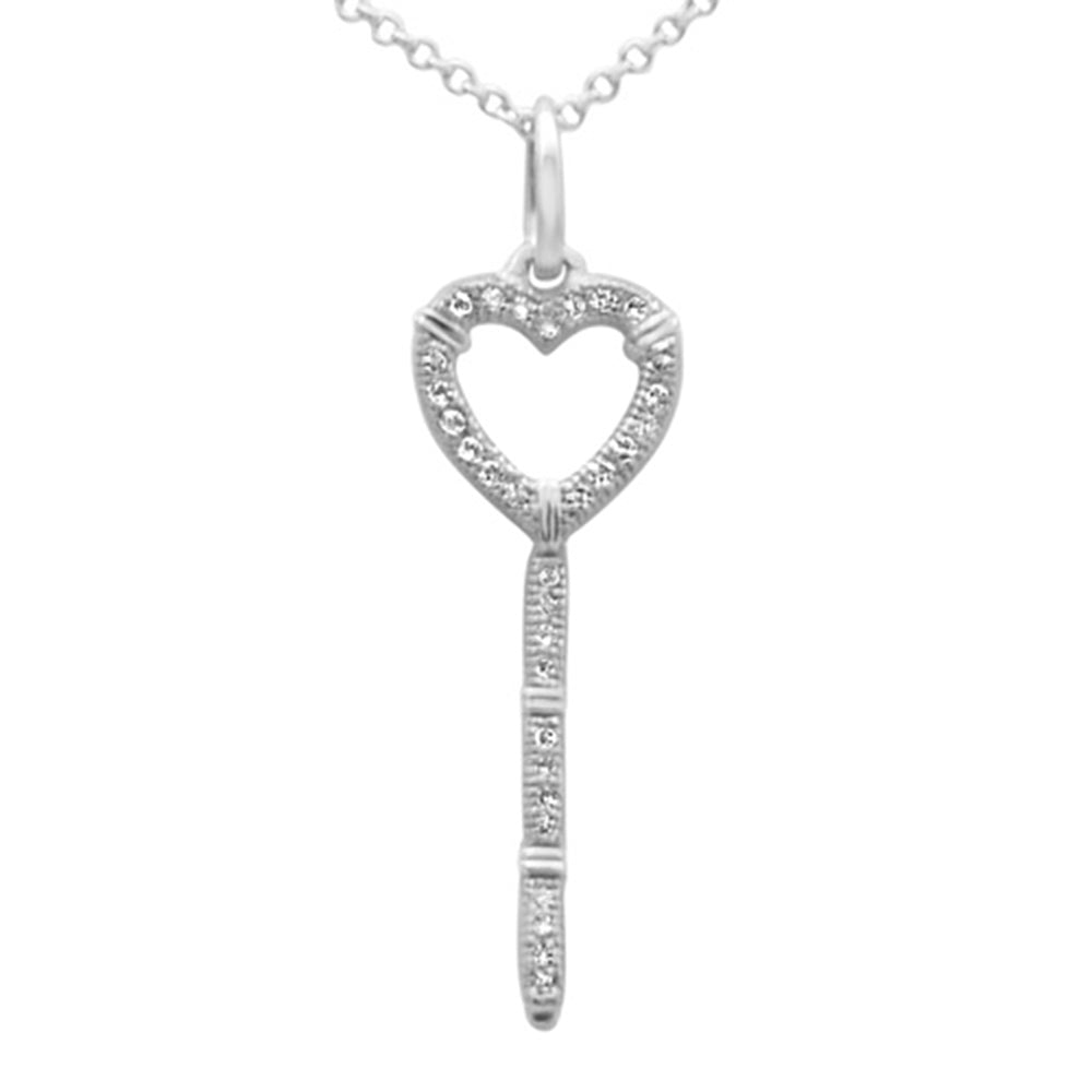 SPECIAL! .09ct G SI 14K White Gold Diamond Heart Key Pendant Necklace 18" Long