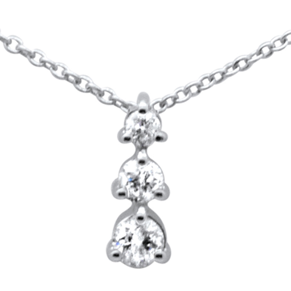 SPECIAL! .22ct G SI 14K White Gold Diamond Three Round Diamonds Pendant Necklace 18" Long