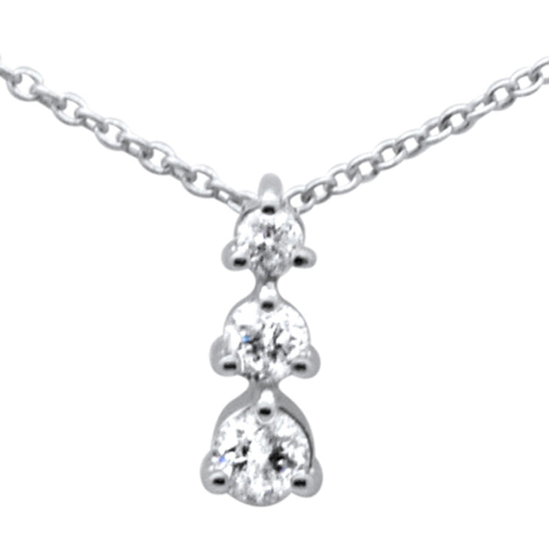 SPECIAL! .22ct G SI 14K White Gold Diamond Three Round Diamonds Pendant Necklace 18" Long