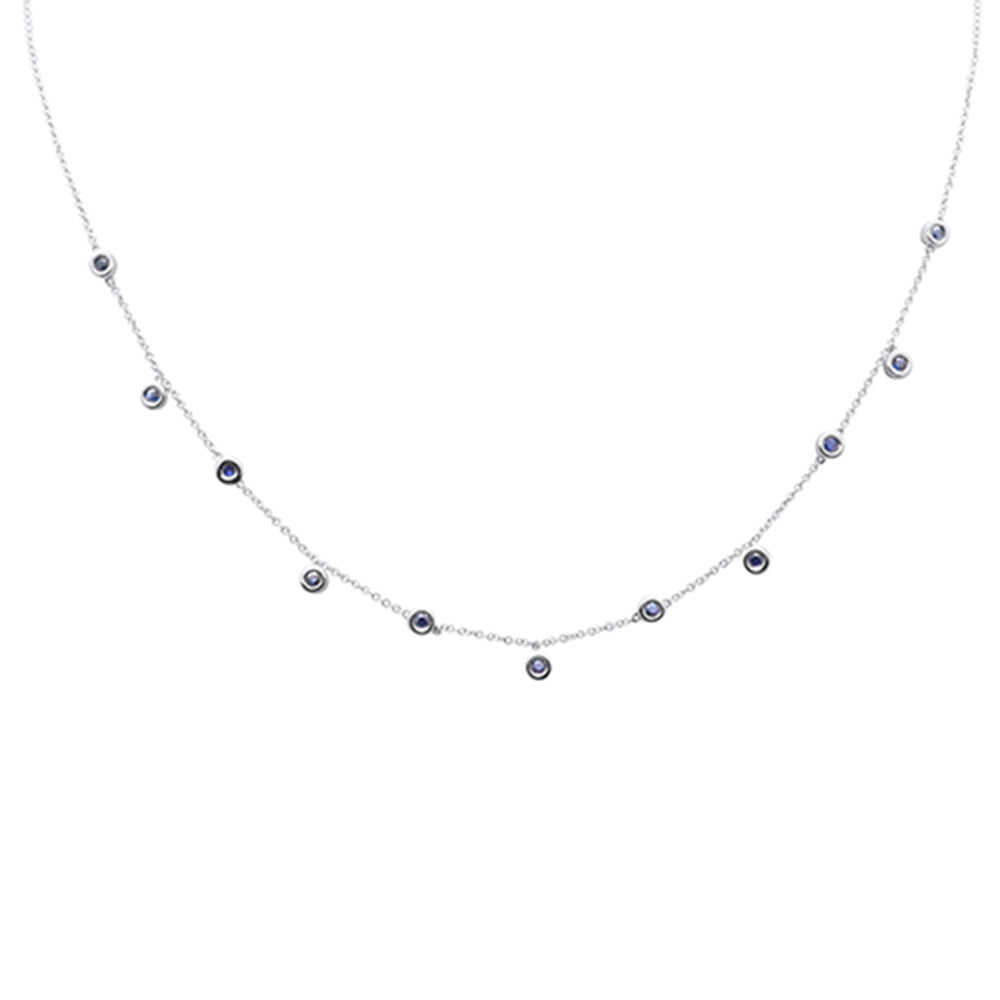 DIAMOND CLOSEOUT! .38ct G SI 14K White Gold Blue Sapphire Gemstone Bezel Pendant Necklace 16" + 2" Ext
