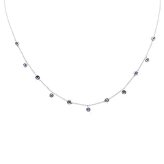 DIAMOND CLOSEOUT! .38ct G SI 14K White Gold Blue Sapphire Gemstone Bezel Pendant Necklace 16" + 2" Ext