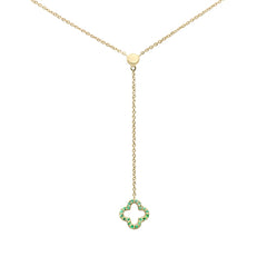 .08ct G SI 14K Yellow Gold  Emerald Gemstone Clover Lariat Pendant Necklace 16" Long