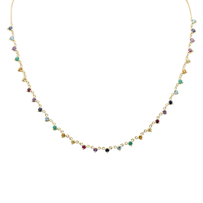 GEMSTONE CLOSEOUT!  2.21ct G SI 14K Yellow Gold Multi Color Gemstone Pendant Necklace 16" + 2" Ext