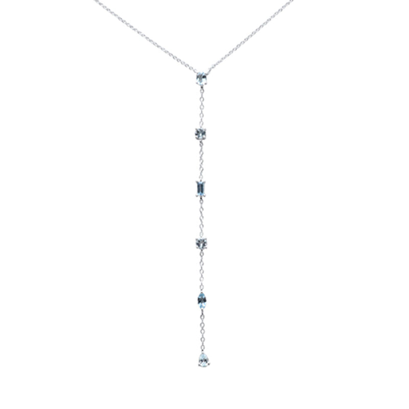 SPECIAL!.78ct G SI 14K White Gold Aquamarine Gemstone Drop Pendant Necklace 18" Long