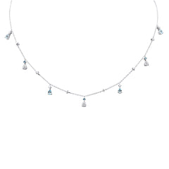 SPECIAL! .92ct G SI 14K White Gold Diamond & Aquamarine Gemstone Dangling Pendant Necklace 16" + 2" Ext