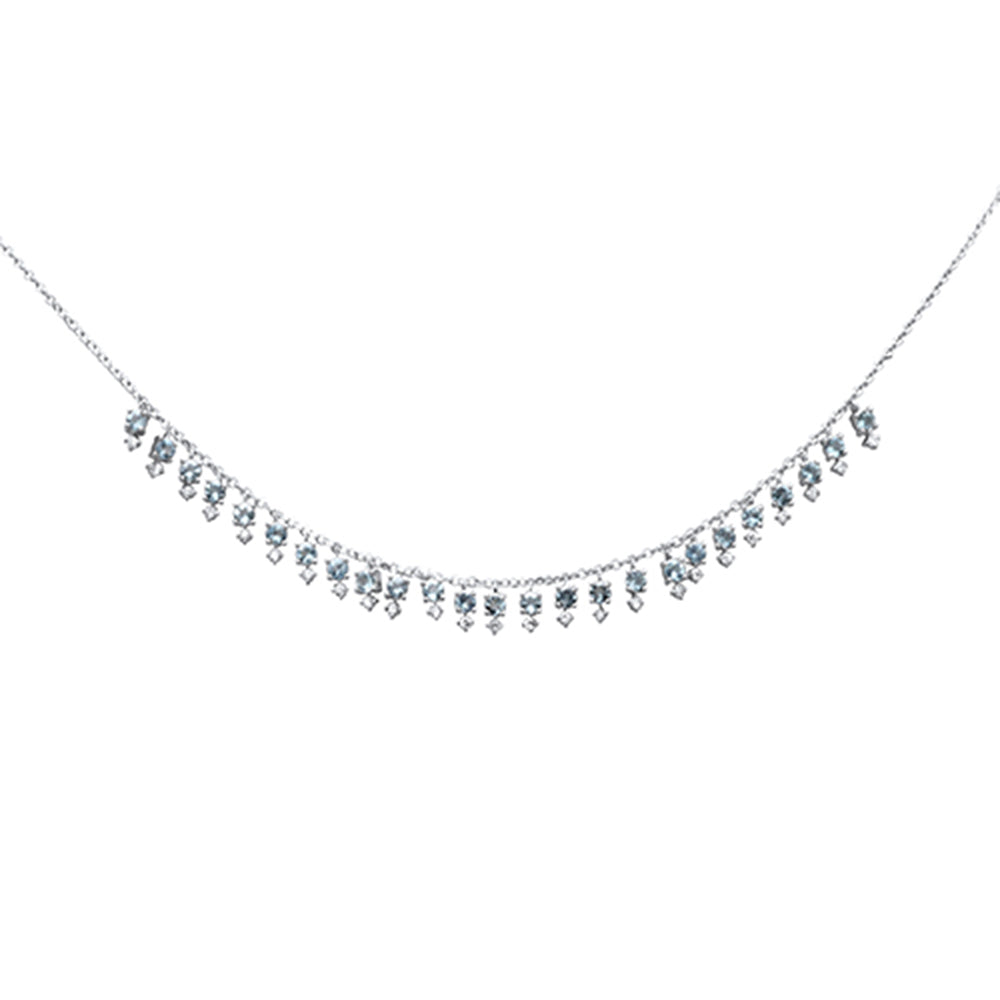 GEMSTONE CLOSEOUT!   1.69ct G SI 14K White Gold Diamond & Aquamarine Gemstone Dangling Pendant Necklace 16" + 2" Ext