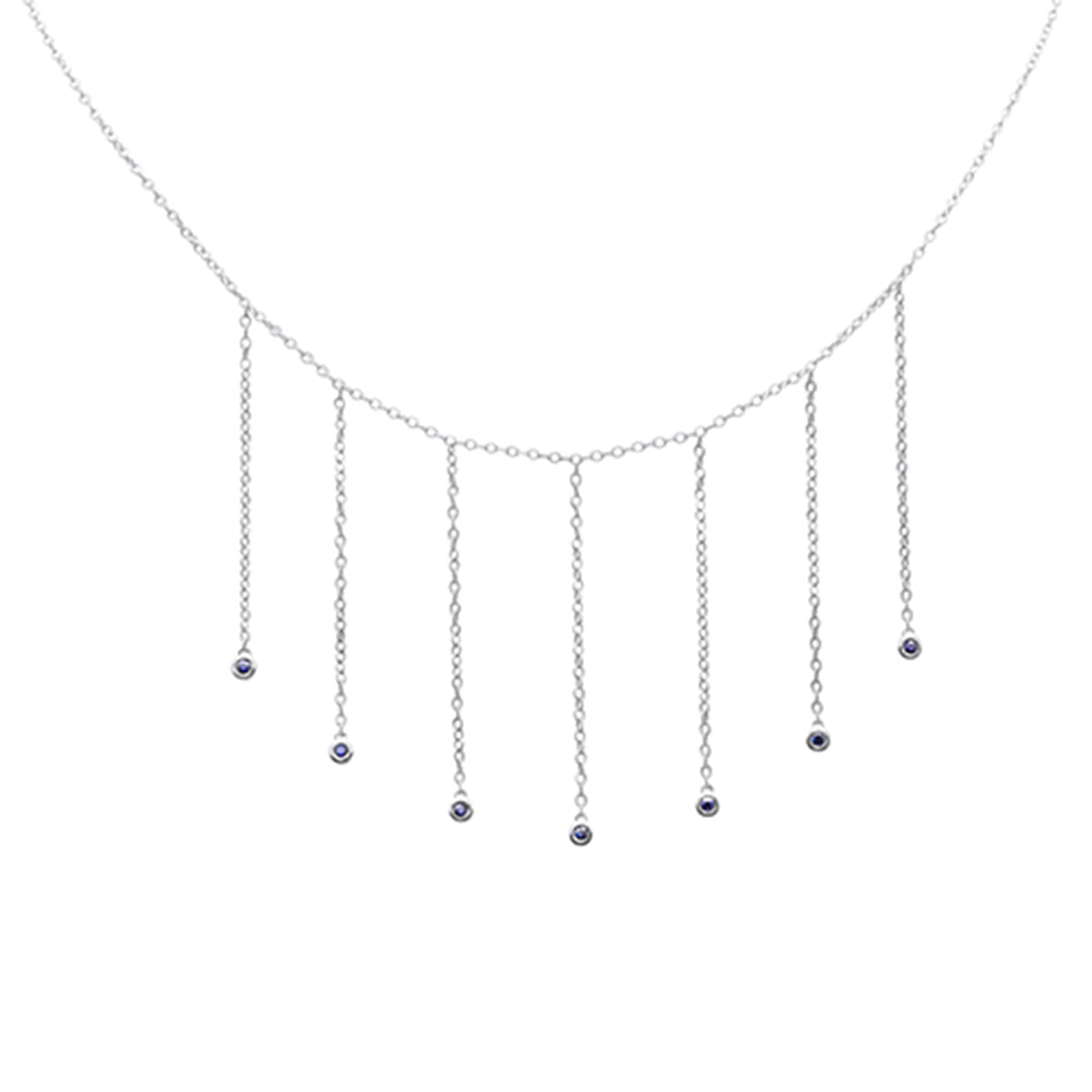 SPECIAL! .15ct G SI 14K White Gold Blue Sapphire Gemstone Drop Pendant Necklace 16" Long