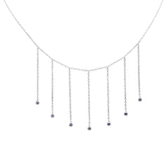 SPECIAL! .15ct G SI 14K White Gold Blue Sapphire Gemstone Drop Pendant Necklace 16" Long