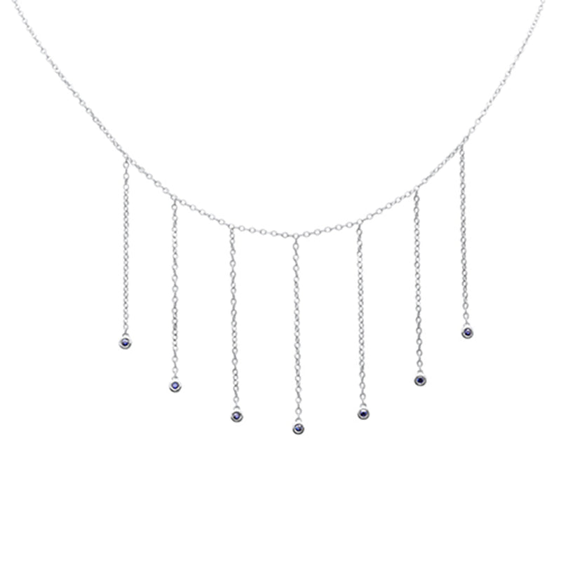 SPECIAL! .15ct G SI 14K White Gold Blue Sapphire Gemstone Drop Pendant Necklace 16" Long