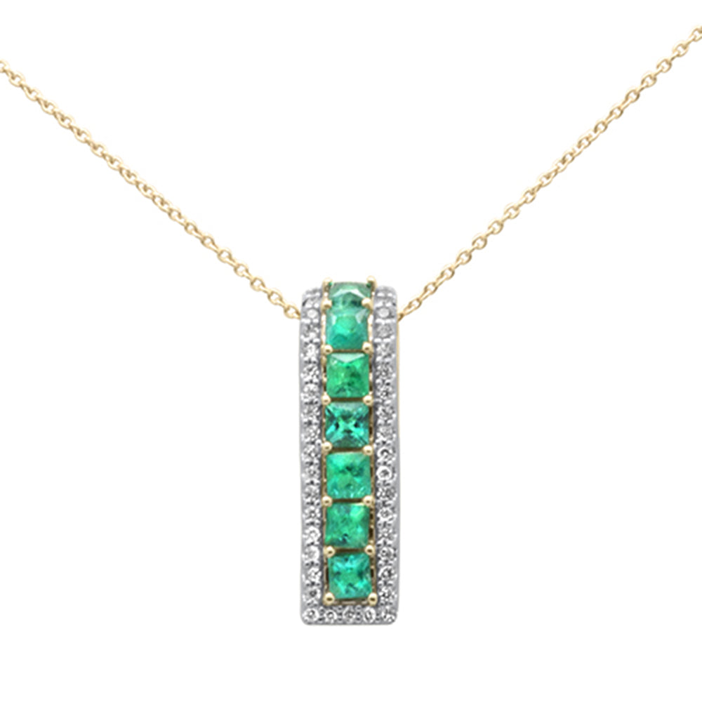 SPECIAL! 1.25ct G SI 14K Yellow Gold Diamond & Emerald Gemstone Line Pendant Necklace 18" Long