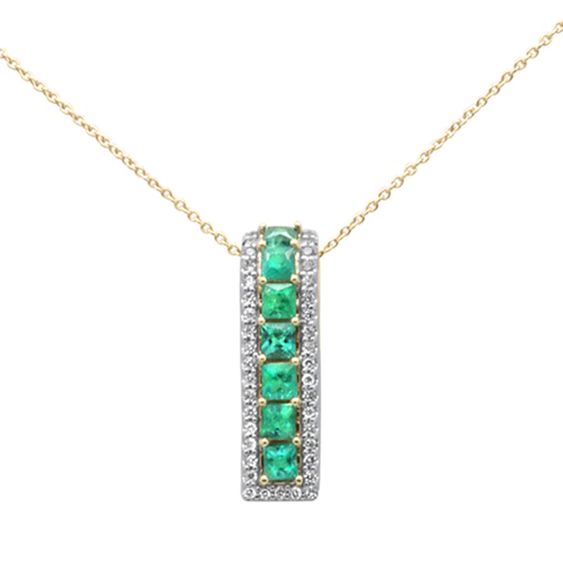 SPECIAL! 1.25ct G SI 14K Yellow Gold Diamond & Emerald Gemstone Line Pendant Necklace 18" Long