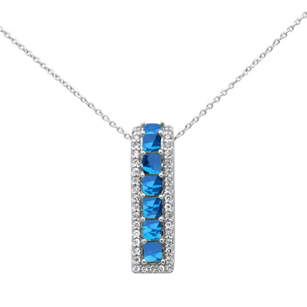SPECIAL!  1.52ct G SI 14K White Gold Diamond & Blue Sapphire Pendant Necklace 18" Long Chain
