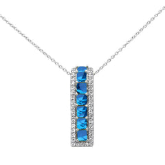 SPECIAL!  1.52ct G SI 14K White Gold Diamond & Blue Sapphire Pendant Necklace 18" Long Chain
