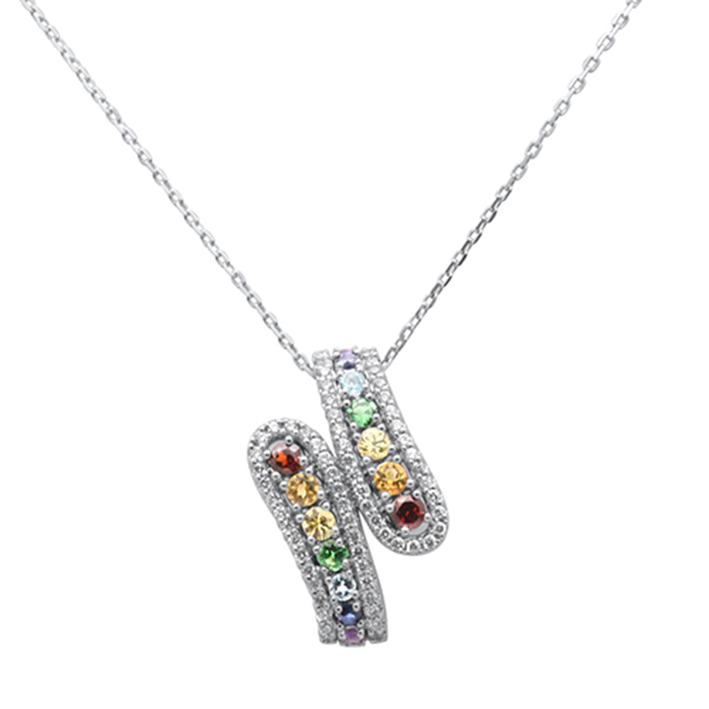 GEMSTONE CLOSEOUT!  1.07ct G SI 14K White Gold Diamond & Multi Color Gemstone Pendant Necklace 18" Long