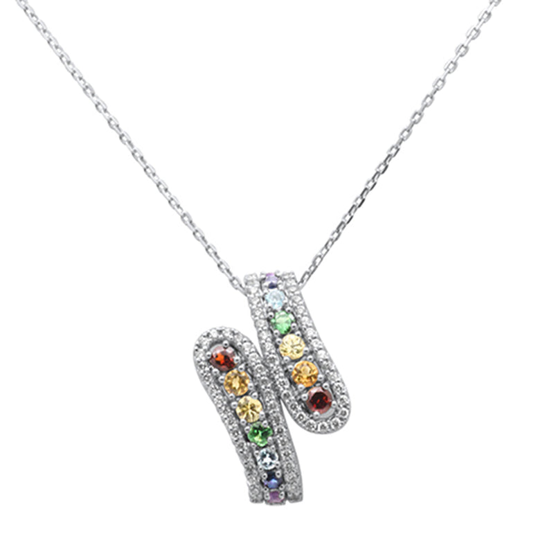GEMSTONE CLOSEOUT!  1.07ct G SI 14K White Gold Diamond & Multi Color Gemstone Pendant Necklace 18" Long