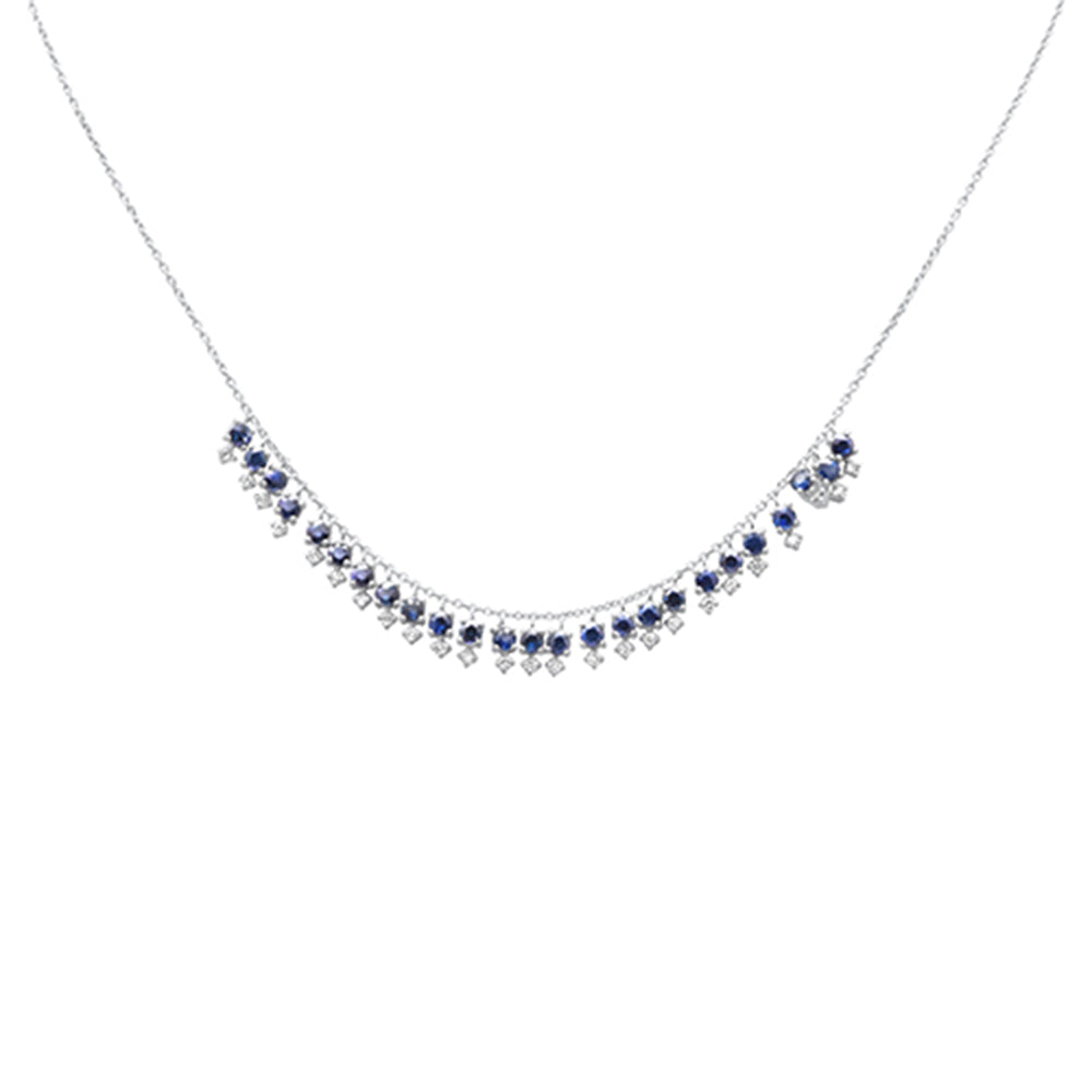 GEMSTONE   CLOSEOUT!   2.25ct G SI 14K White Gold Diamond & Blue Sapphire Gemstone Dangling Pendant Necklace 16" + 2" Ext