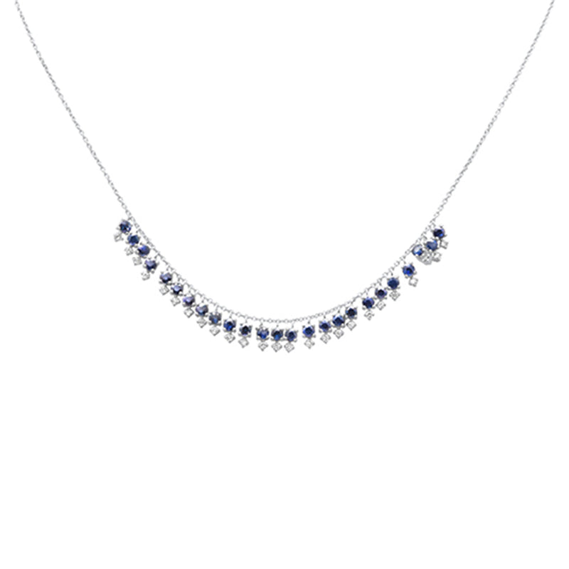 GEMSTONE   CLOSEOUT!   2.25ct G SI 14K White Gold Diamond & Blue Sapphire Gemstone Dangling Pendant Necklace 16" + 2" Ext