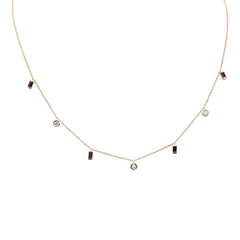 SPECIAL! .73ct G SI 14K Yellow Gold Diamond & Ruby Gemstone Dangling Pendant Necklace 16" + 2" Ext