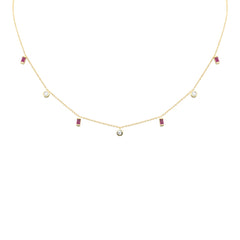 SPECIAL! .61ct G SI 14K Yellow Gold Diamond & Ruby Gemstone Necklace 16" + 2" Ext