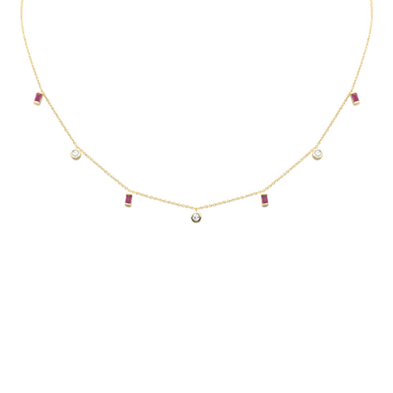 SPECIAL! .61ct G SI 14K Yellow Gold Diamond & Ruby Gemstone Necklace 16" + 2" Ext