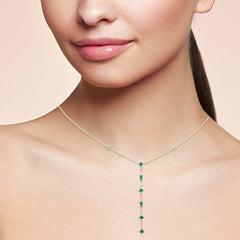 SPECIAL! .71ct G SI 14K Yellow Gold Diamond & Emerald Gemstone Drop Lariat Pendant Necklace 16" + 2" Ext
