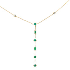 SPECIAL! .71ct G SI 14K Yellow Gold Diamond & Emerald Gemstone Drop Lariat Pendant Necklace 16" + 2" Ext