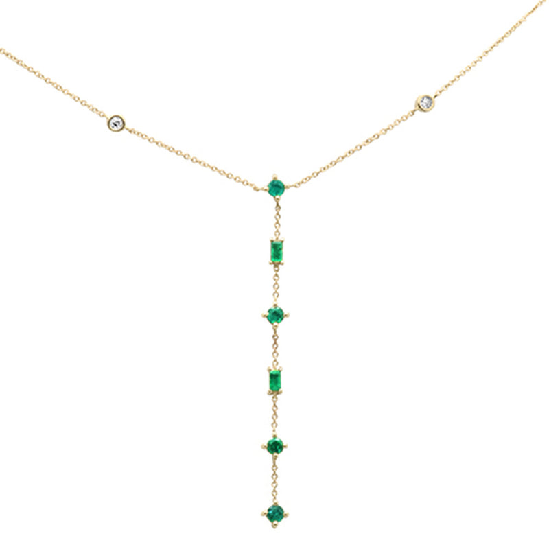 SPECIAL! .71ct G SI 14K Yellow Gold Diamond & Emerald Gemstone Drop Lariat Pendant Necklace 16" + 2" Ext