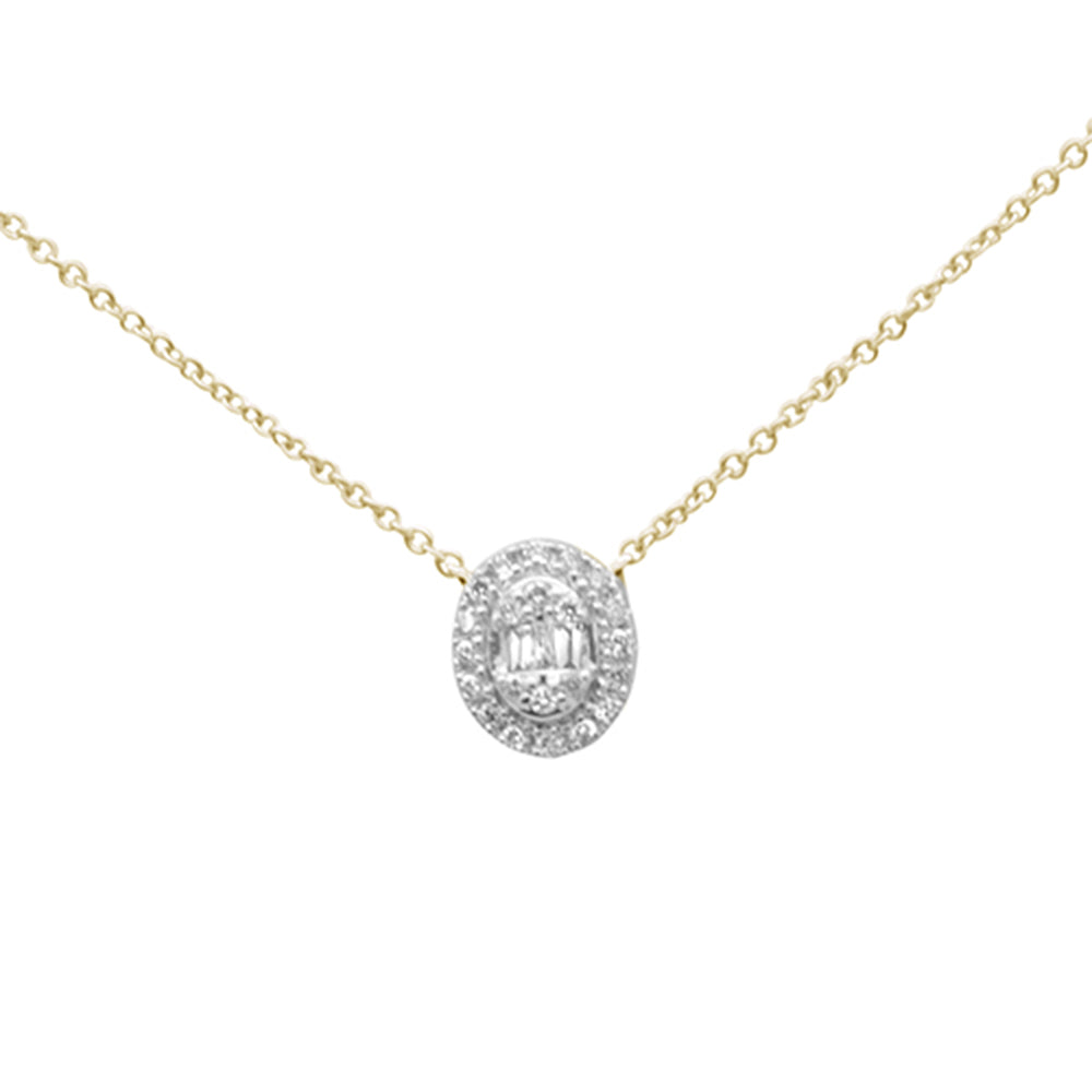 SPECIAL! .16ct G SI 14K Yellow Gold Diamond Round & Baguette Oval Shape Pendant Necklace 16" + 2" Ext