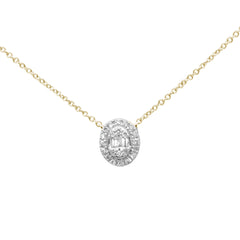 SPECIAL! .16ct G SI 14K Yellow Gold Diamond Round & Baguette Oval Shape Pendant Necklace 16" + 2" Ext