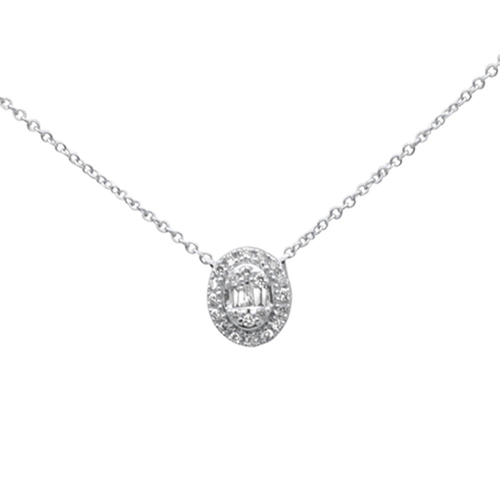 SPECIAL!.16ct G SI 14K White Gold Diamond Round & Baguette Oval Shape Pendant Necklace 16" + 2" Ext
