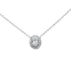 SPECIAL!.16ct G SI 14K White Gold Diamond Round & Baguette Oval Shape Pendant Necklace 16" + 2" Ext