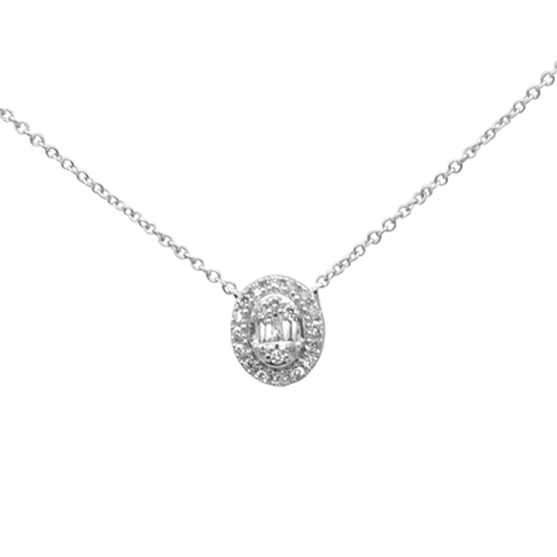 SPECIAL!.16ct G SI 14K White Gold Diamond Round & Baguette Oval Shape Pendant Necklace 16" + 2" Ext