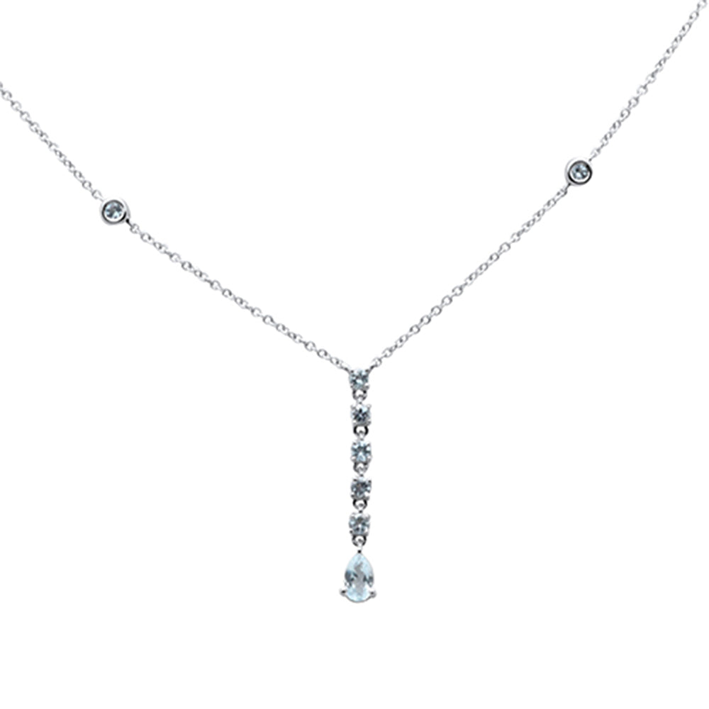 SPECIAL! .50ct G SI 14K White Gold Aquamarine Drop Pendant Necklace 16" + 2" Ext
