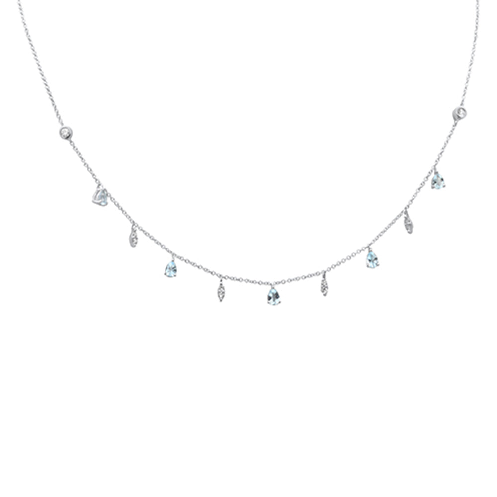 SPECIAL!.79ct G SI 14K White Gold Diamond & Aquamarine Gemstone Dangling Pendant Necklace 16" + 2" Ext