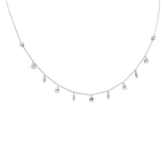 SPECIAL!.79ct G SI 14K White Gold Diamond & Aquamarine Gemstone Dangling Pendant Necklace 16" + 2" Ext