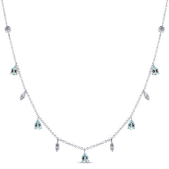 SPECIAL!.79ct G SI 14K White Gold Diamond & Aquamarine Gemstone Dangling Pendant Necklace 16" + 2" Ext